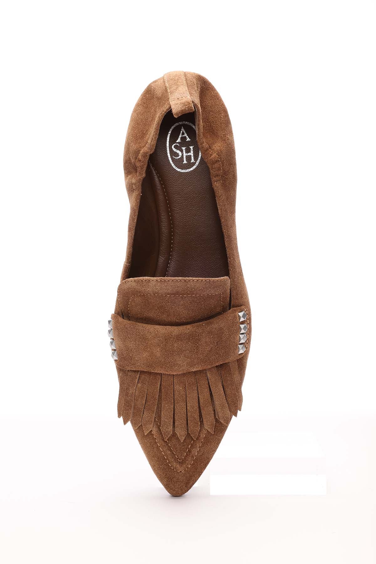 Blitz Brown Suede Ballet Flats - Top - ASH