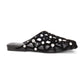 Bone Square Toe Studded Open Weave Flat Mule