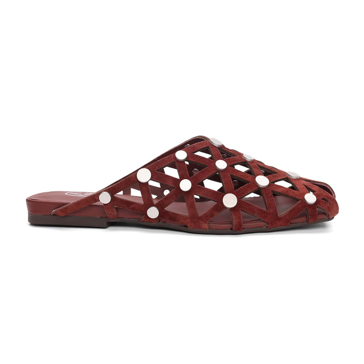 Bone Square Toe Studded Open Weave Flat Mule