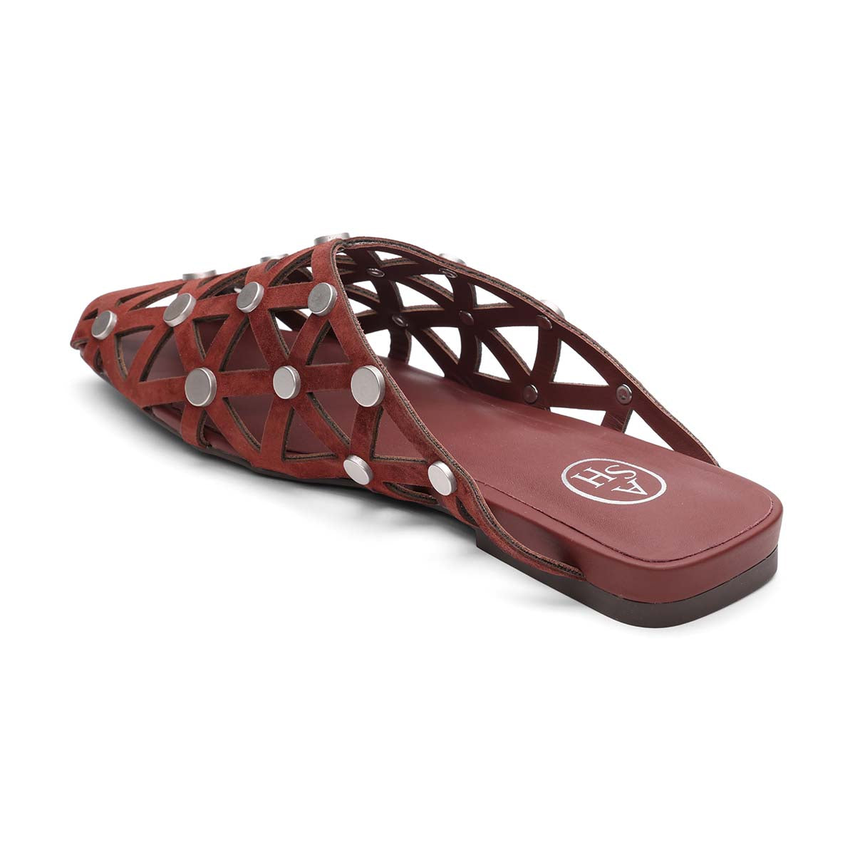 Bone Square Toe Studded Open Weave Flat Mule