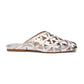 Bone Square Toe Studded Open Weave Flat Mule