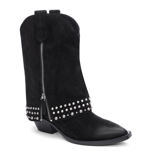 Djangles Studded Western Boots - Black Fold Over Boots - ASH