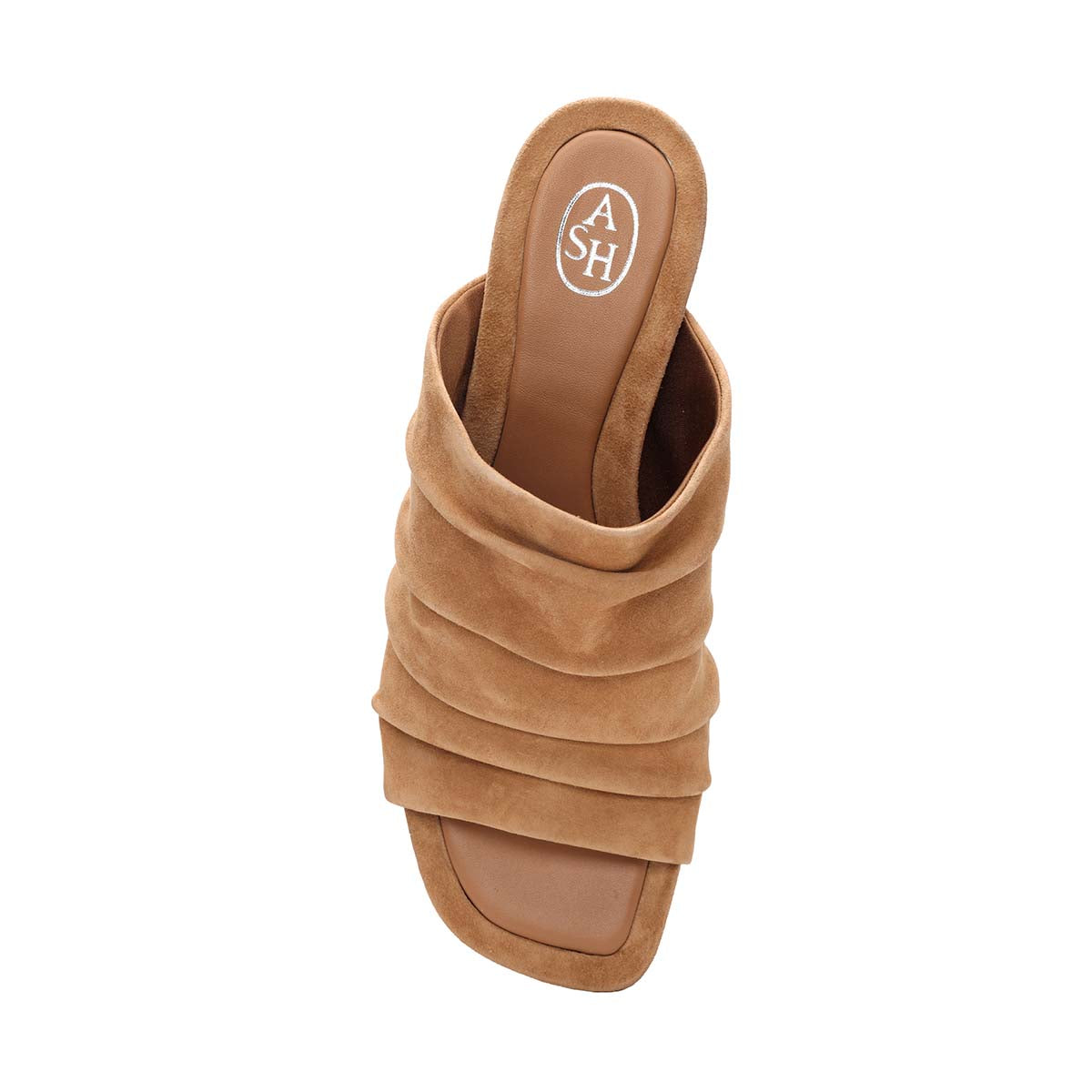 Ash Eva Suede Pleated Block Heel Sandal