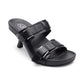 Jakarta Double Buckle Leather Kitten Heel Footbed Sandal