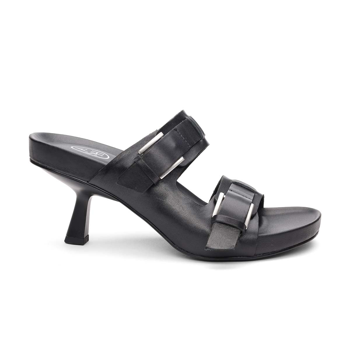 Jakarta Double Buckle Leather Kitten Heel Footbed Sandal