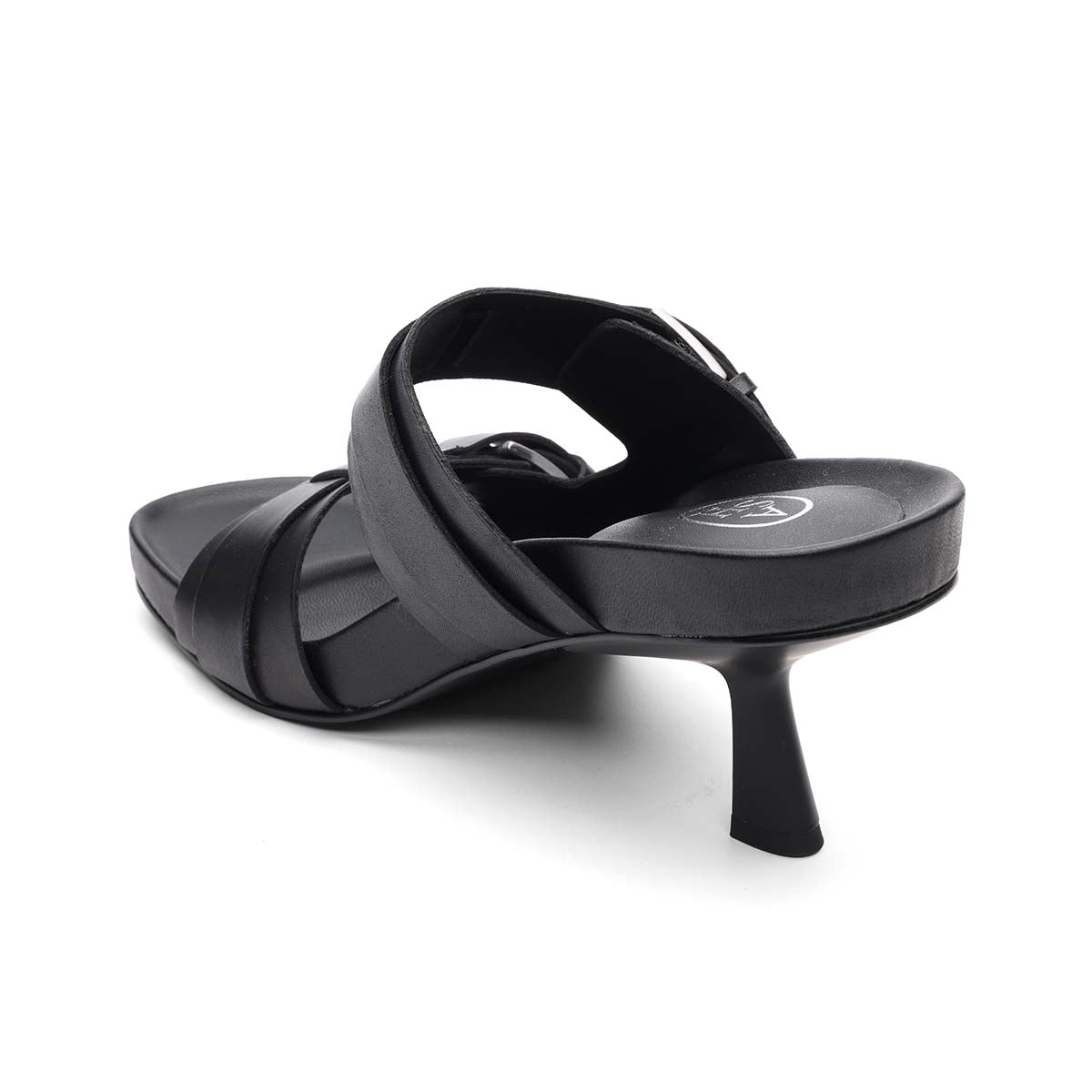 Jakarta Double Buckle Leather Kitten Heel Footbed Sandal