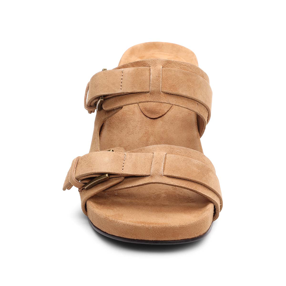 Jakarta Double Buckle Suede Kitten Heel Footbed Sandal