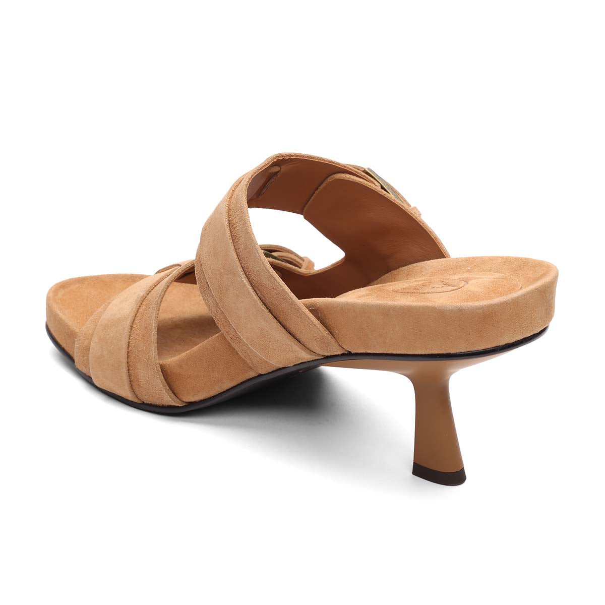 Jakarta Double Buckle Suede Kitten Heel Footbed Sandal
