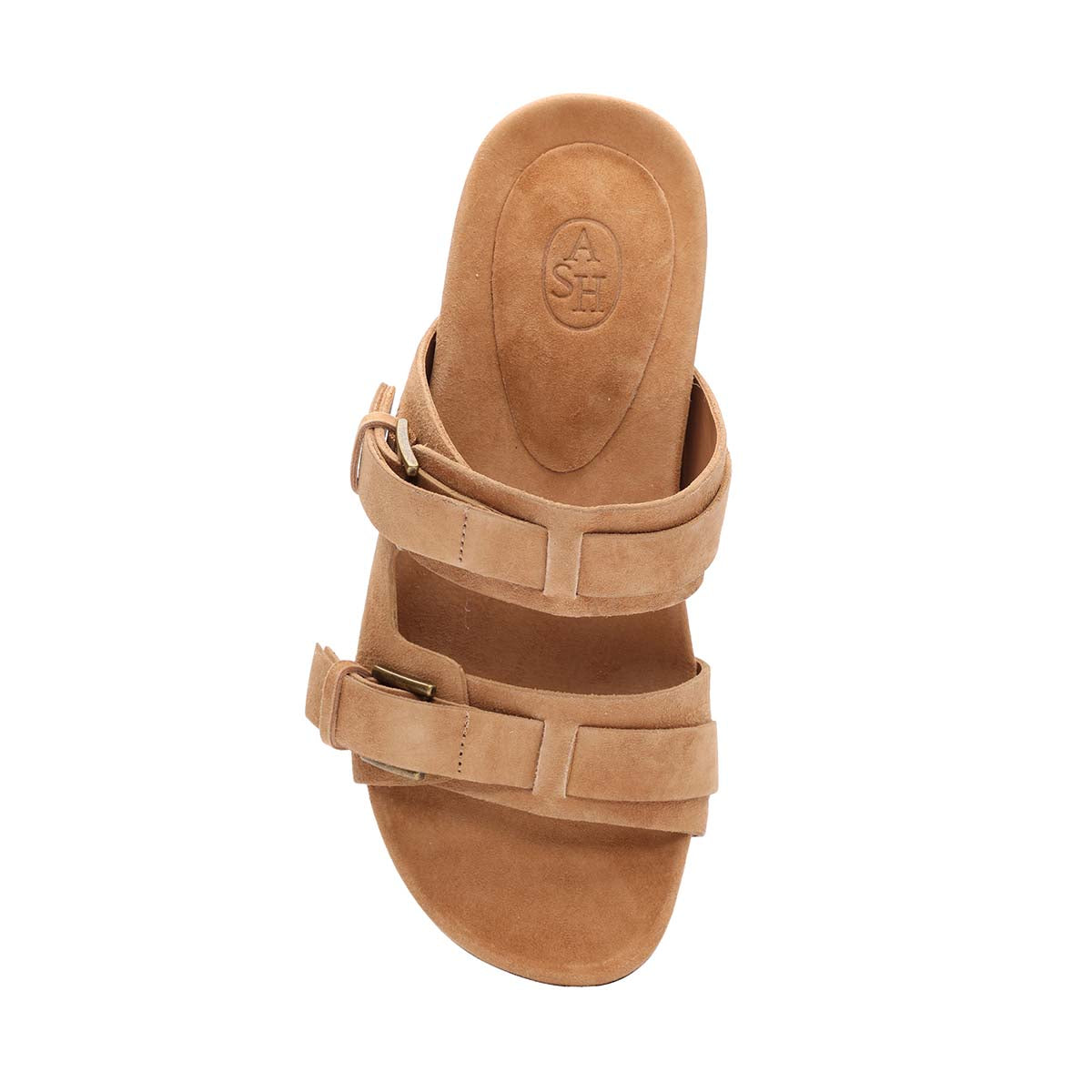 Jakarta Double Buckle Suede Kitten Heel Footbed Sandal