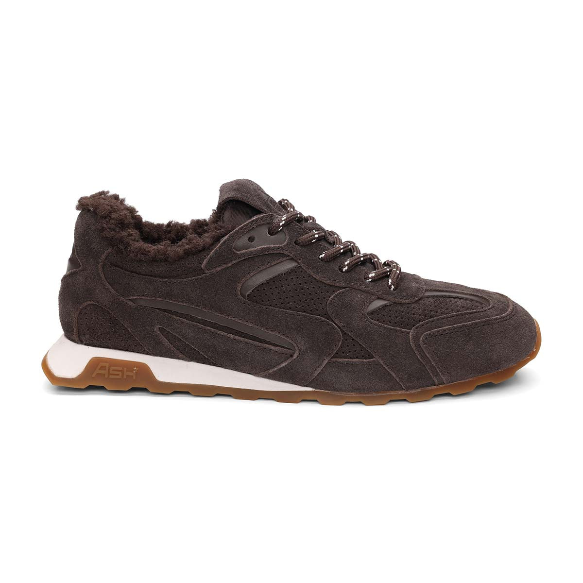 Brown-sneaker-with-fur-lining-on-a-white-background
