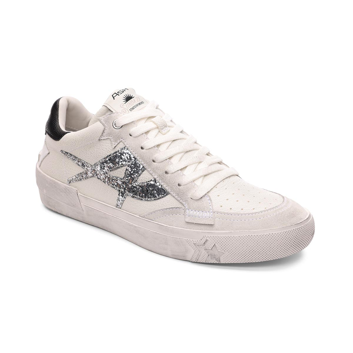 Moonlight Vintage Glitter Sneaker - Off-White/Silver - ASH