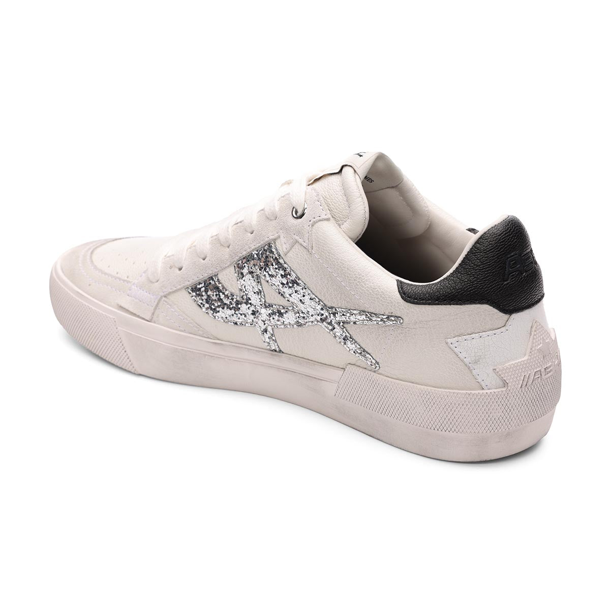 Moonlight Vintage Glitter Sneaker - Off-White/Silver - Side Profile View - ASH