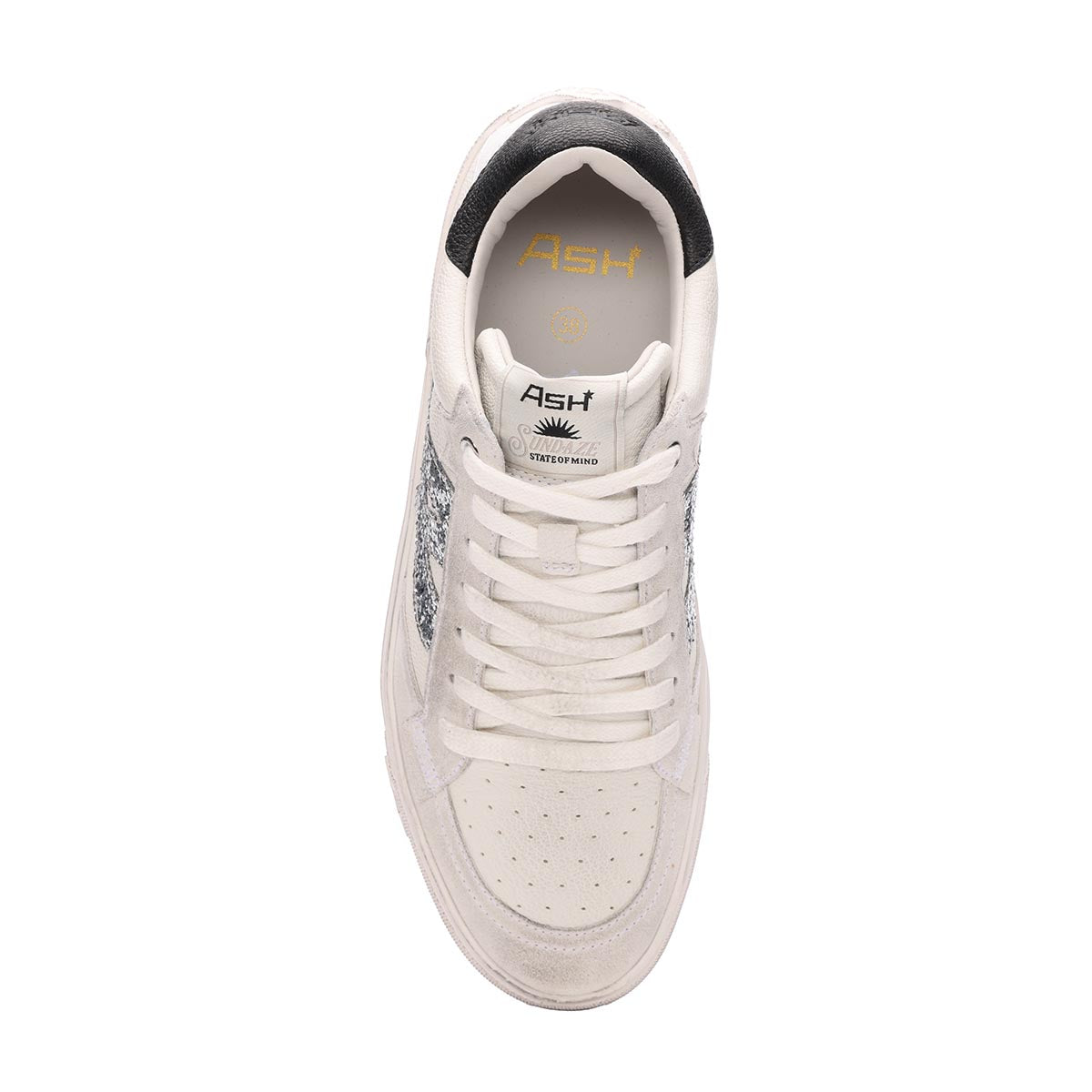 Moonlight Vintage Glitter Sneaker - Off-White/Silver - Top View - ASH