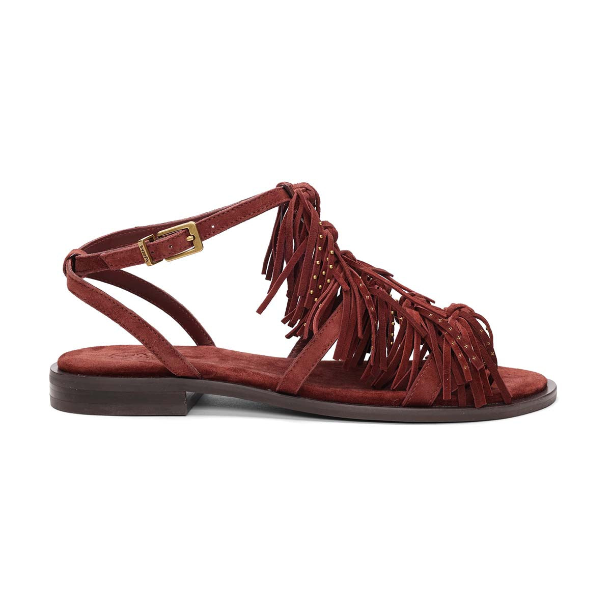 Panic Tstrap Studded Fringe Flat Sandal