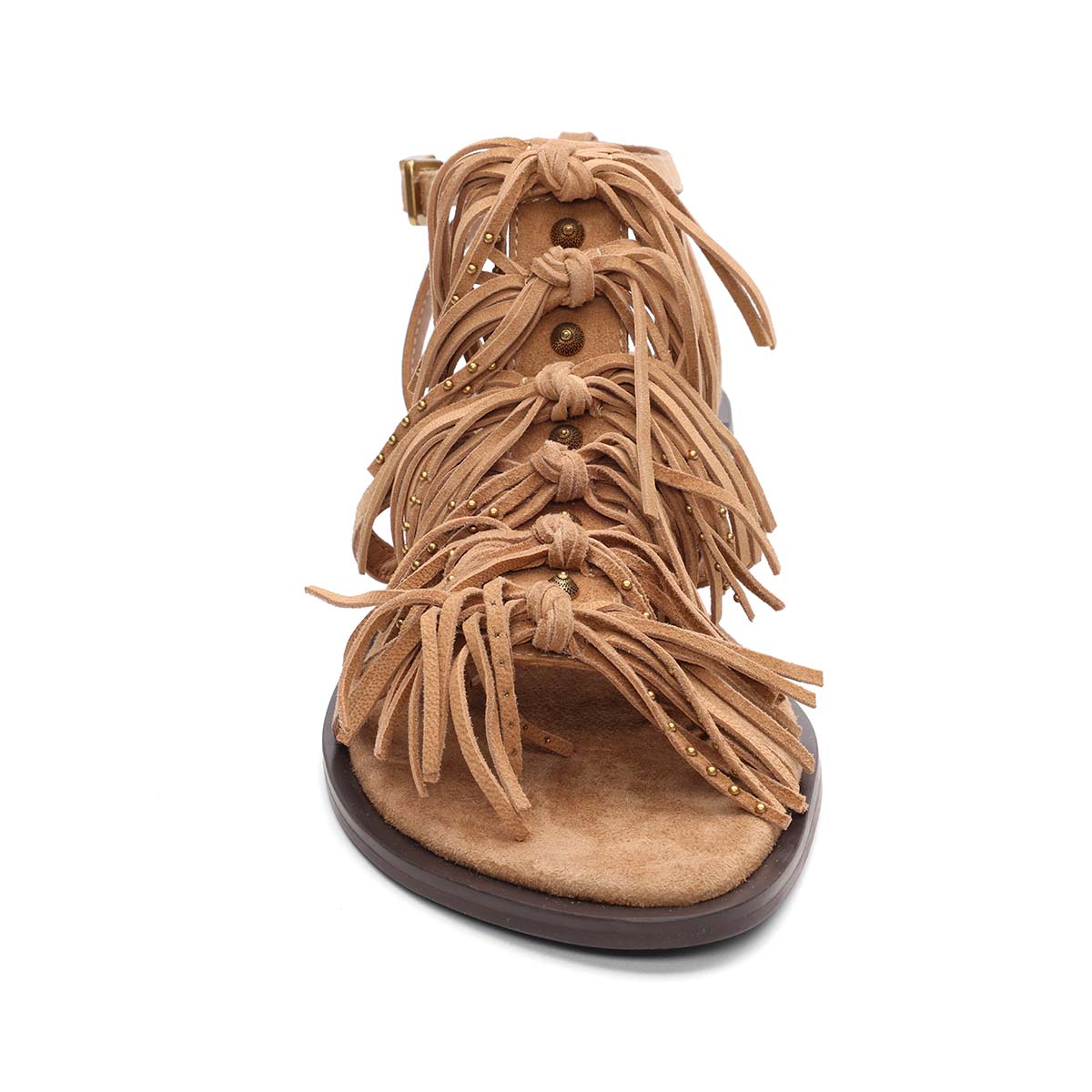 Panic Tstrap Studded Fringe Flat Sandal