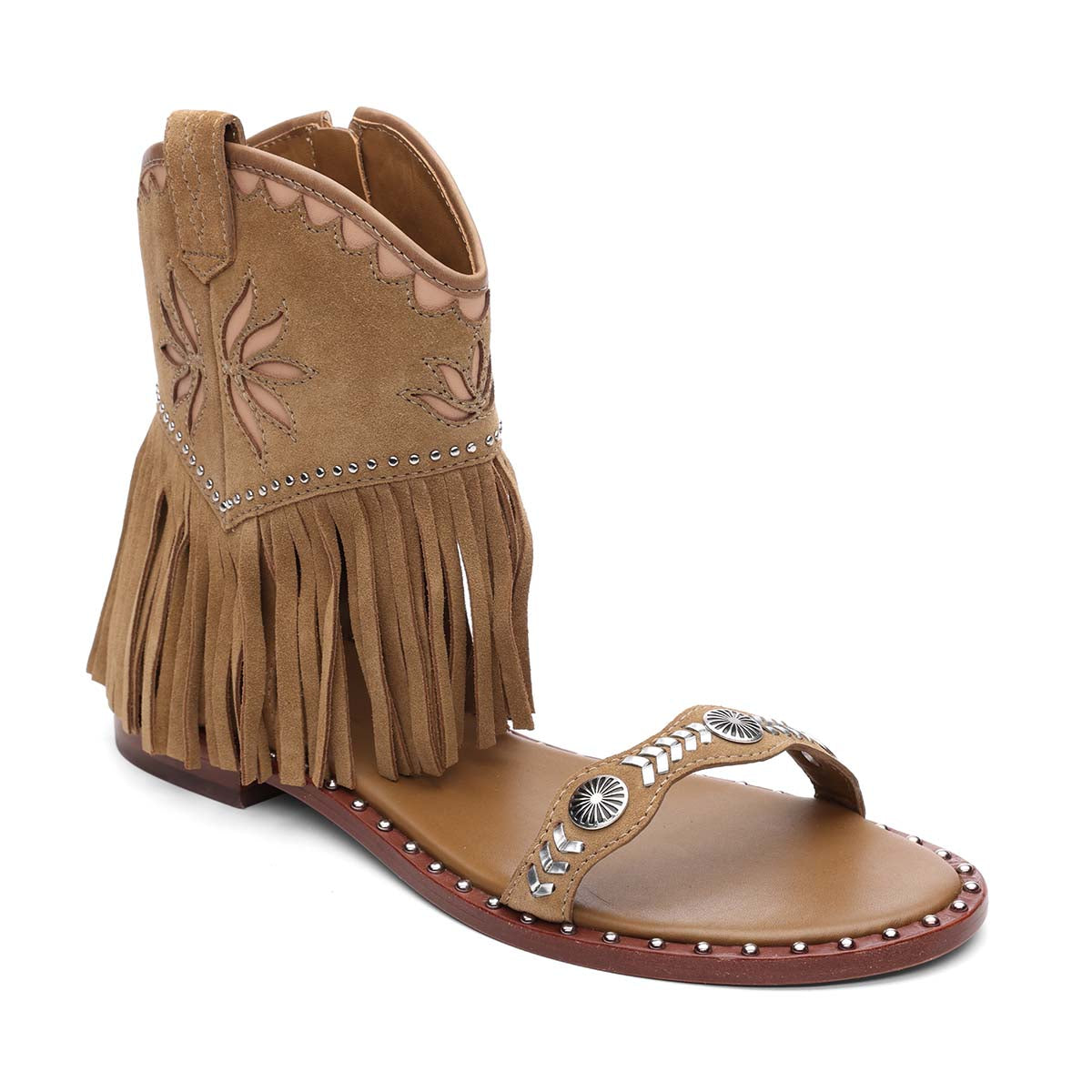 Paquito Embellished Fringe Sandals - Brown - ASH