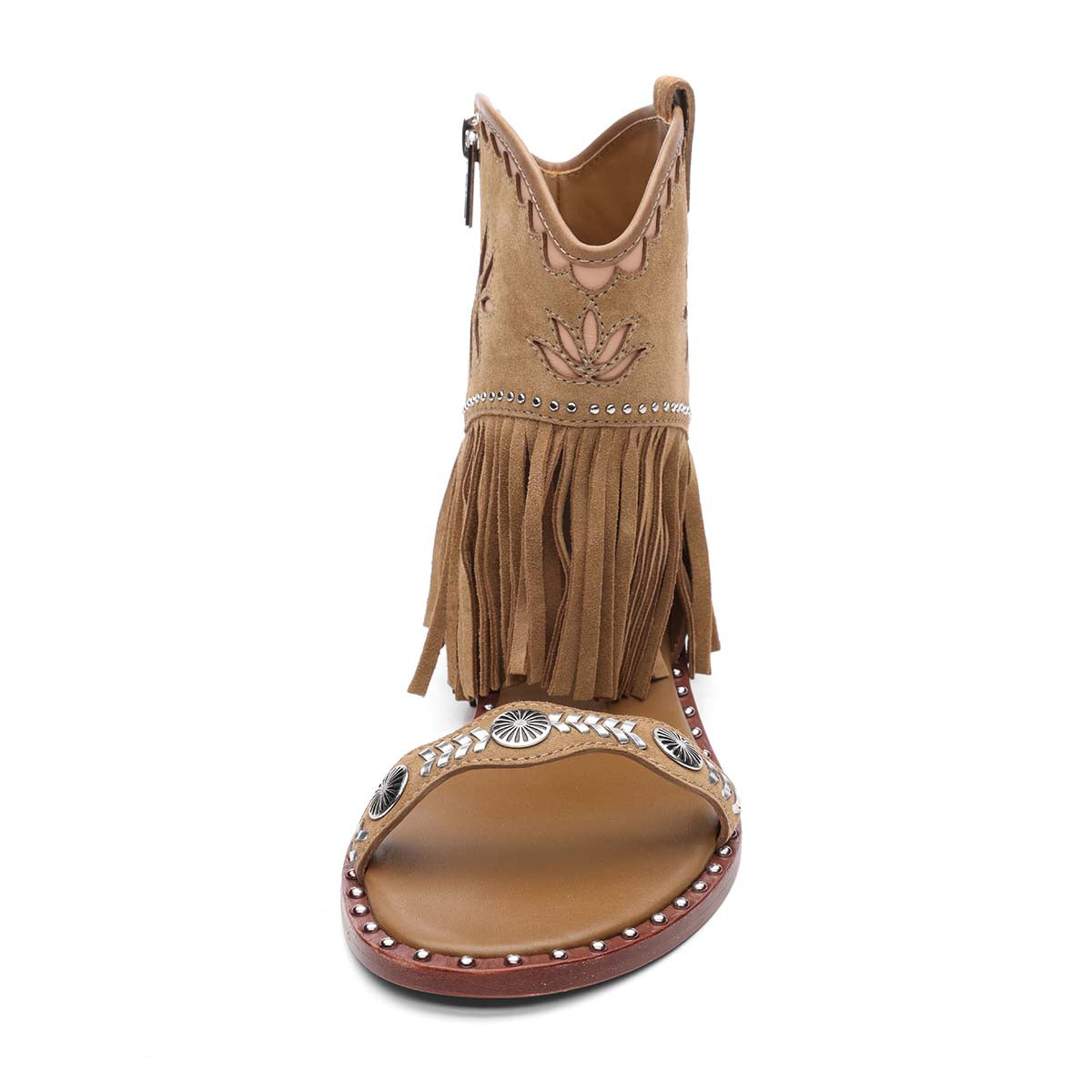 Paquito Embellished Fringe Sandals - Brown - ASH - Front View