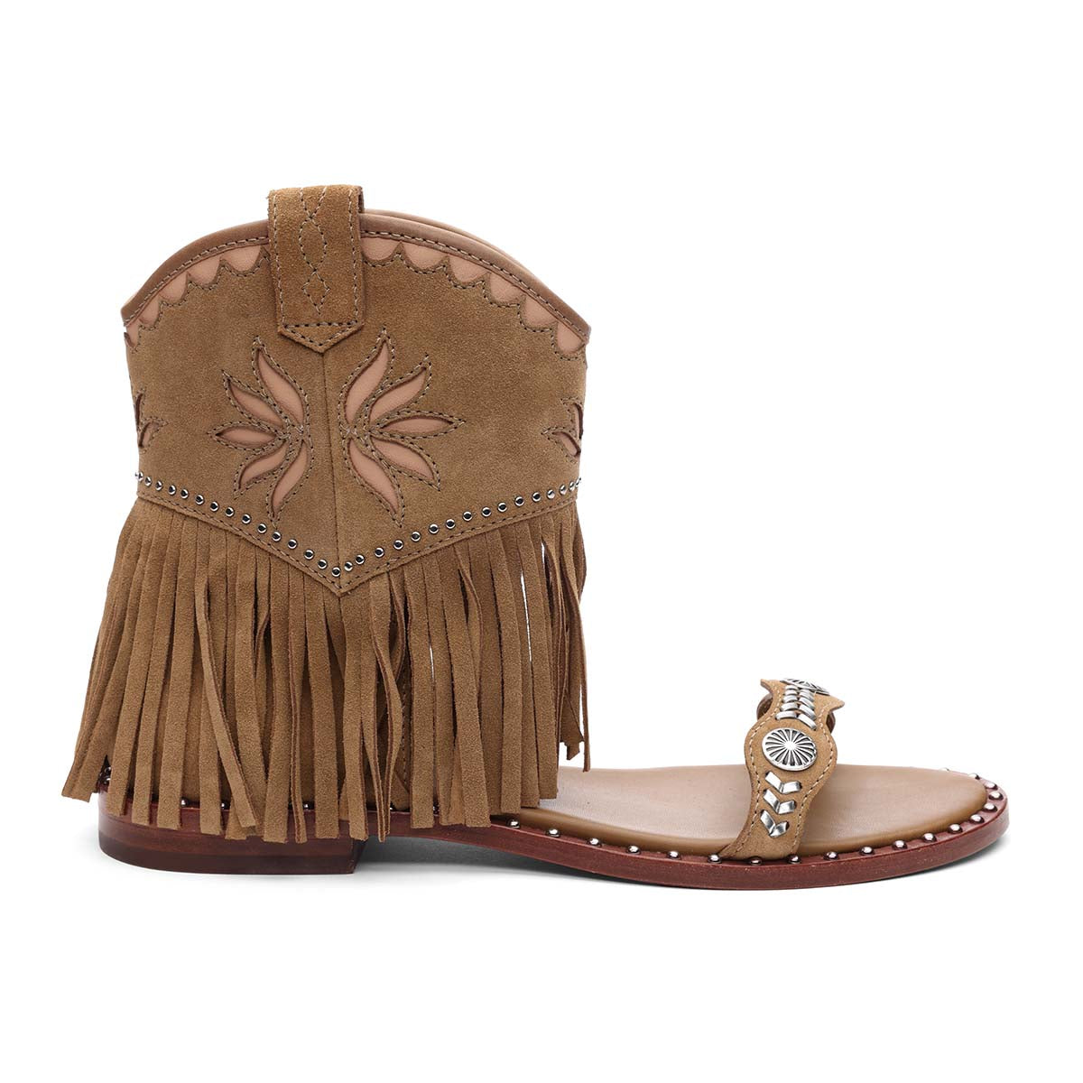 Paquito Embellished Fringe Sandals - Brown - ASH - Profile View
