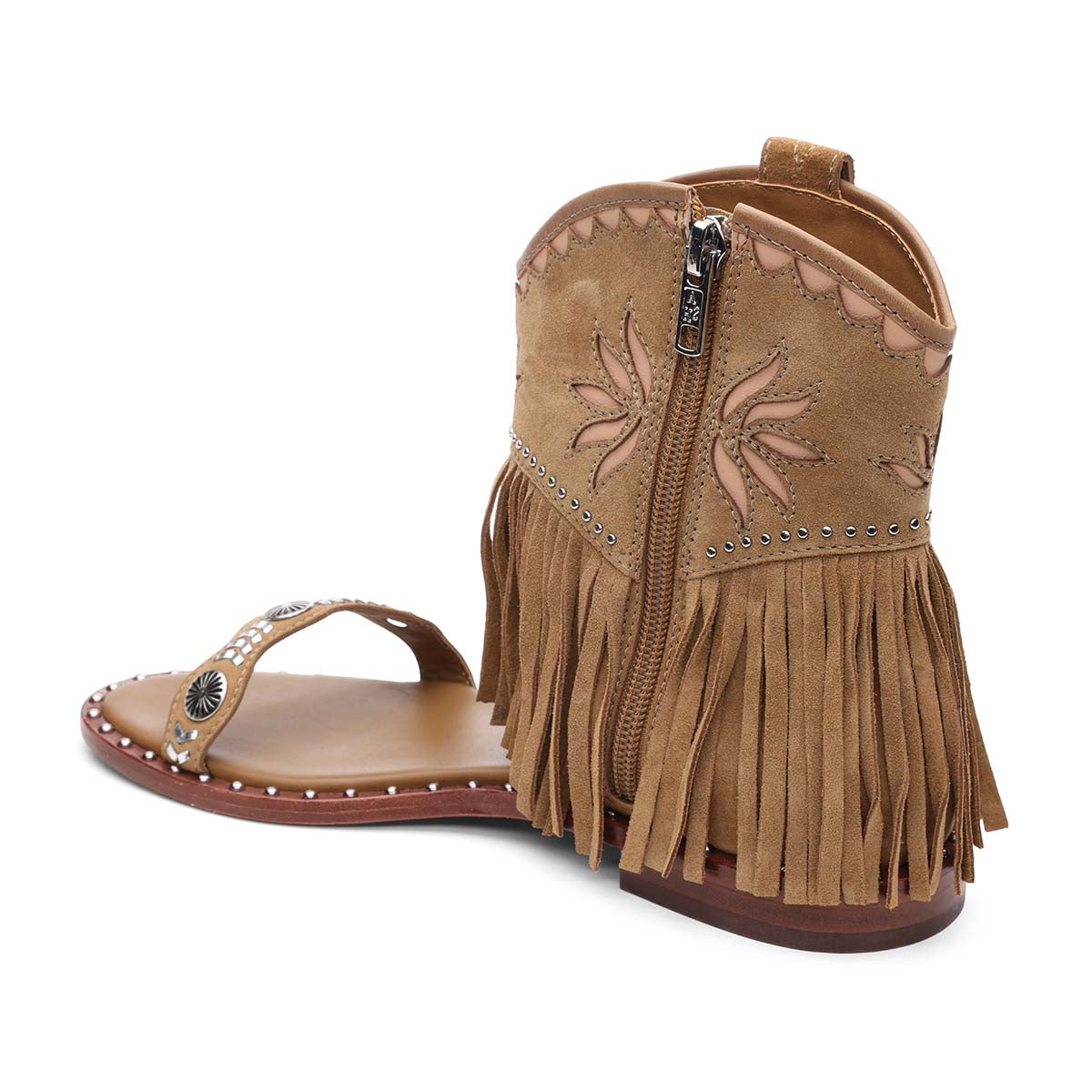 Paquito Embellished Fringe Sandals - Brown - ASH - Side View