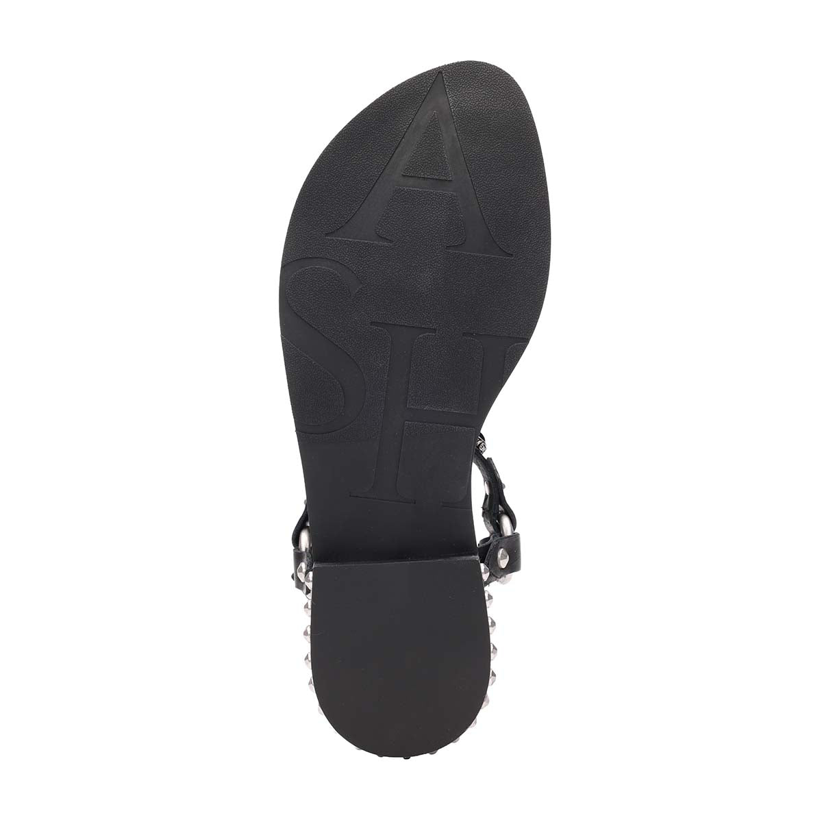 Pebble Leather Studded T-Strap Flat Sandal