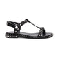 Pebble Leather Studded T-Strap Flat Sandal