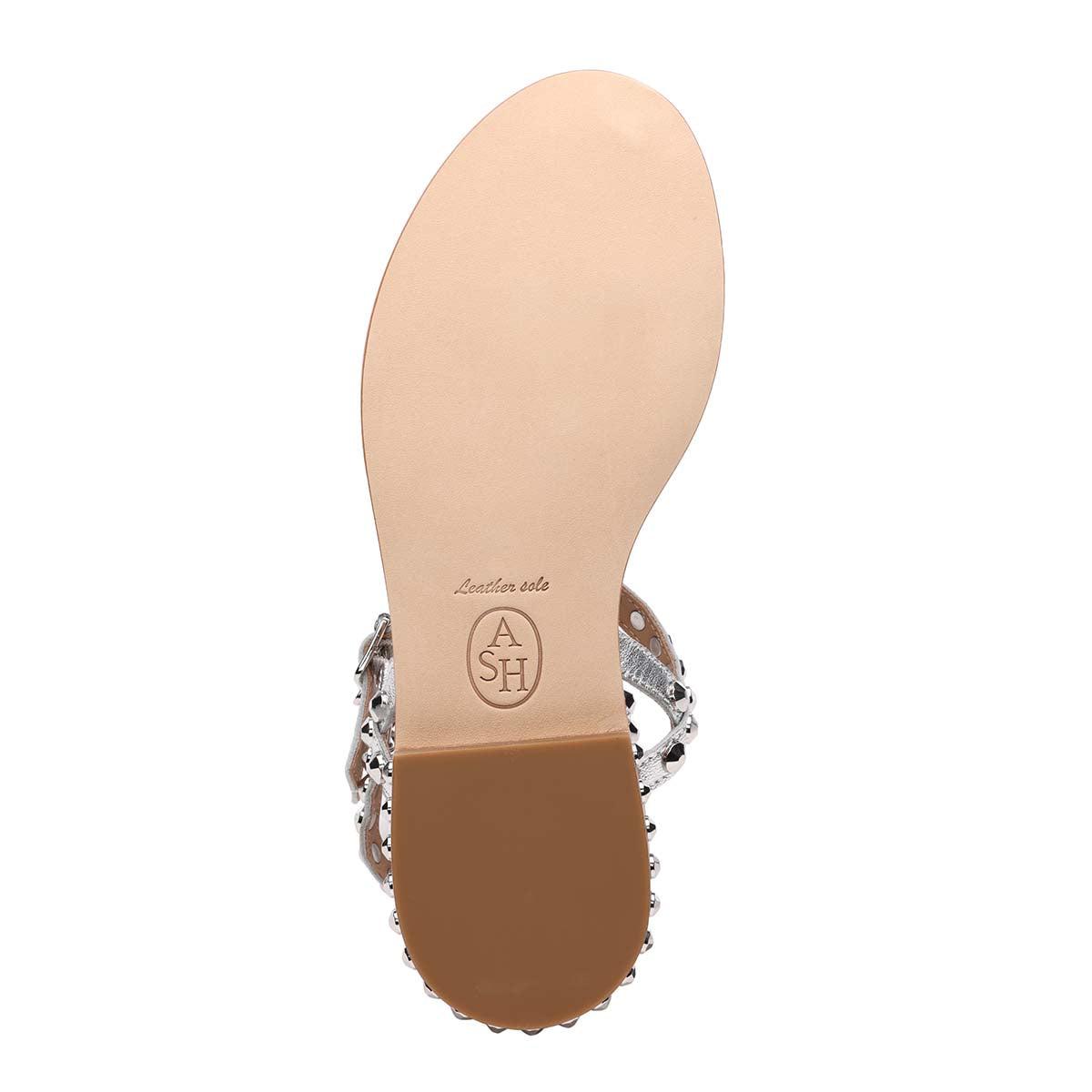 Play Studded Metallic Silver Flat Sandals - Bottom - ASH