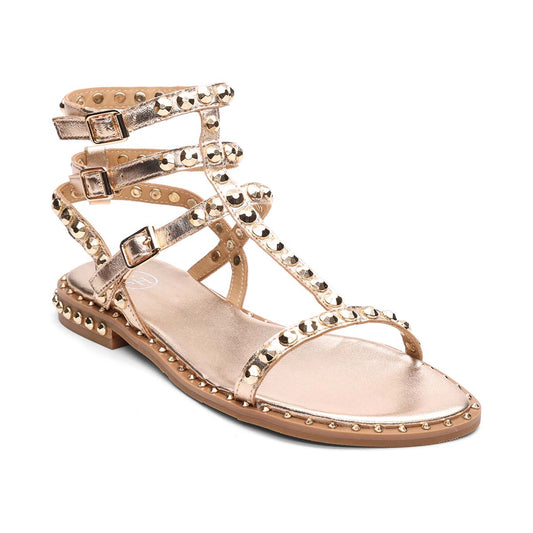 Play 2 Metallic Leather Gladiator Studded Flat Sandal