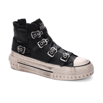 Rainbow Leather High Top Sneakers With Buckles - Black - ASH