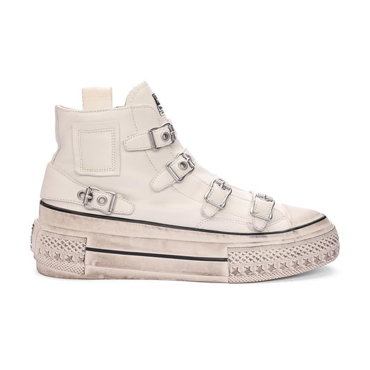 Rainbow Leather High Top Sneakers With Buckles - White - Side - ASH