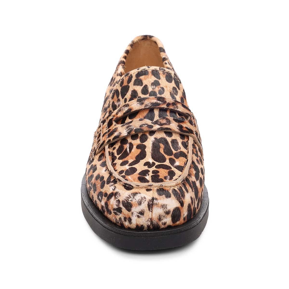 Winona Leopard Loafers - Calf Hair Penny Loafer - Front - ASH