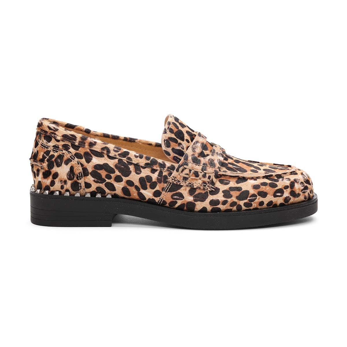 Winona Leopard Loafers - Calf Hair Penny Loafer - Side - ASH