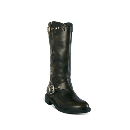 Flax Embroidered Moto Boot