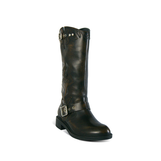 Flax Embroidered Moto Boot