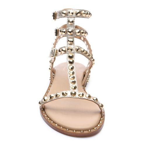 Play Studded Metallic Gold Flat Sandals - Front - ASH